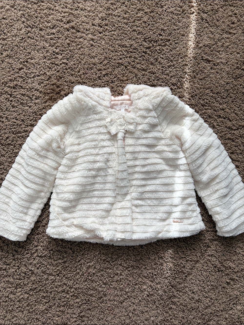 Tahari Cream Faux Fur Girls Jacket